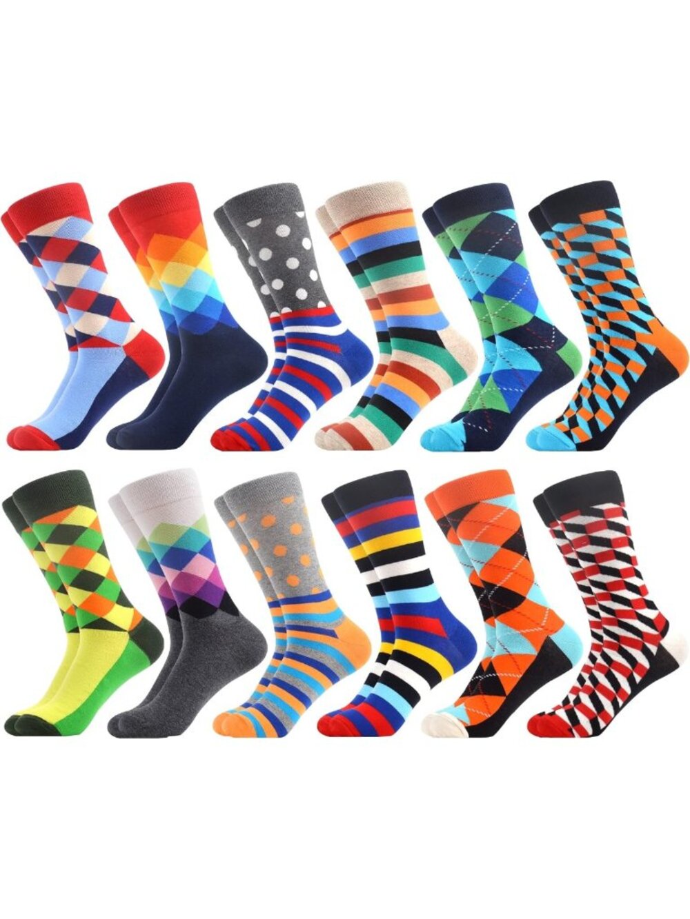 Men's Combed Cotton Novelty Crew Socks, Size 7-15, Fun Patterns & Comfort